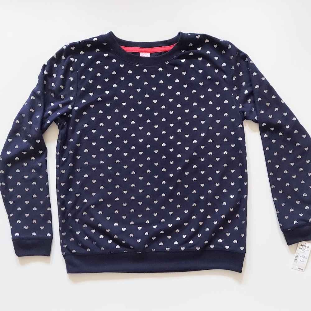 SO Intimates Silver Blue Heart Patterned Long Sleeve PJ Top Womens Medium NWT